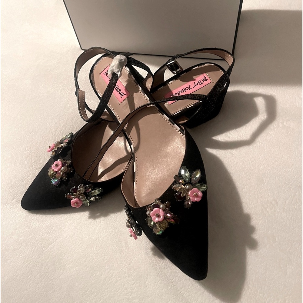 New Betsy Johnson Rhinestone Satin Heels